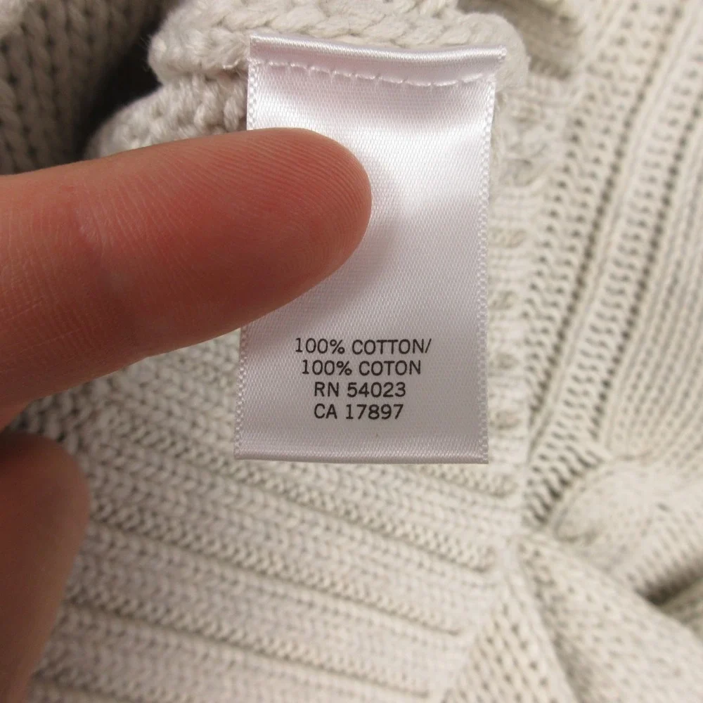 Banana Republic Sweater Mens XL Cream Cable Knit Fisherman 1/4 Button Mock Neck